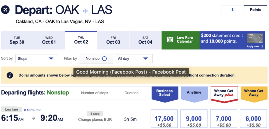 Oakland to Las Vegas.